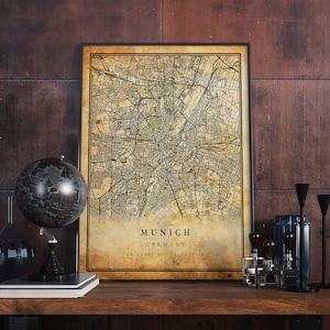 Munich Vintage Map Poster Wall Art | City Artwork Print | Antique, rustic, old style Home Decor | Germany prints gift | M529
