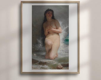 The Pearl Print: Bouguereau Coastal Wall Art, Classical Female Figure in a Shell