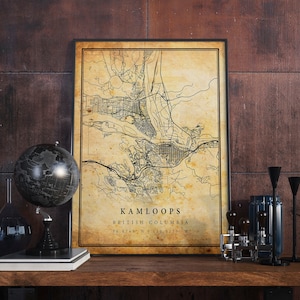 Kamloops Vintage Map Poster Wall Art | City Artwork Print | Antique, rustic, old style Home Decor | British Columbia prints gift | M370
