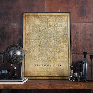 Oklahoma City Vintage Map Poster Wall Art | City Artwork Print | Antique, rustic, old style Home Decor | Oklahoma prints gift | VM27