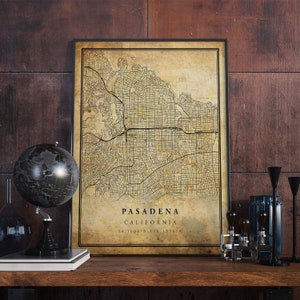 Pasadena Vintage Map Poster Wall Art | City Artwork Print | Antique, rustic, old style Home Decor | California prints gift | VM185