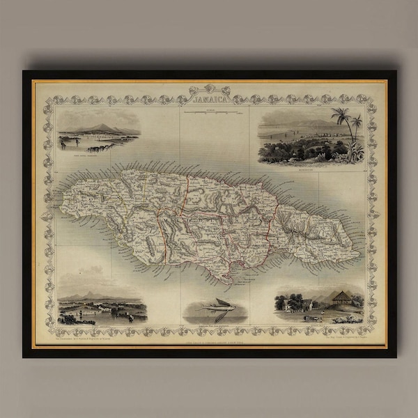 Antique Jamaica Map Print: 1851 Historic Wall Art