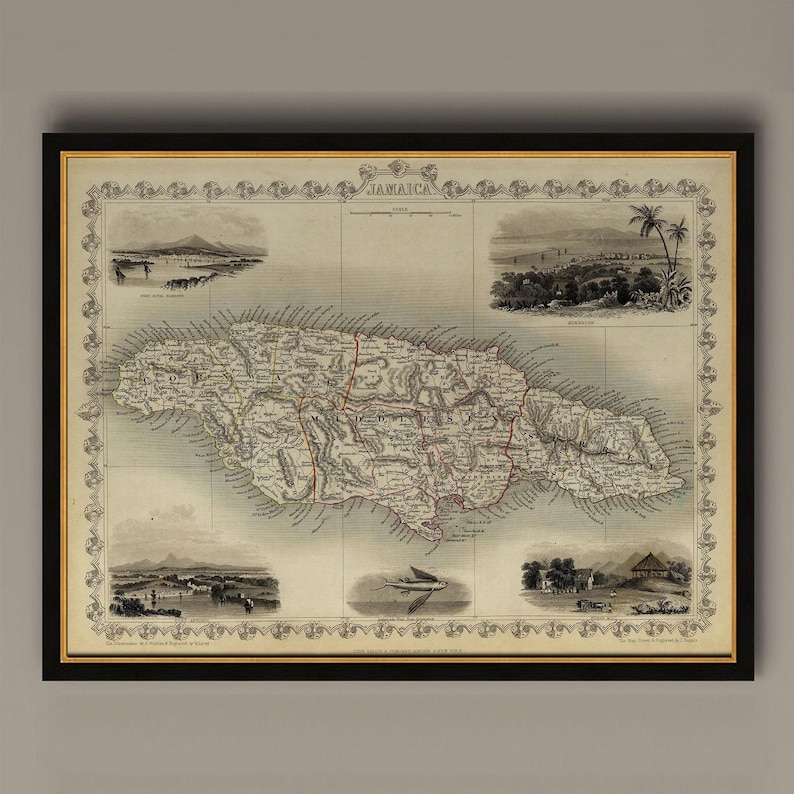 Antique Jamaica Map Print: 1851 Historic Wall Art image 1