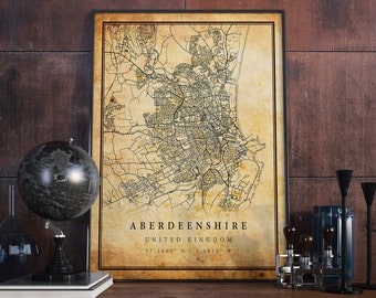 Aberdeenshire Vintage Map Print: Rustic United Kingdom Wall Art