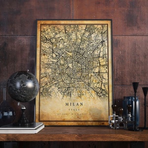 Milan Vintage Map Poster Wall Art | City Artwork Print | Antique, rustic, old style Home Decor | Italy prints gift | M629
