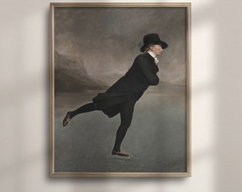 Vintage Gentleman Skating Print: Moody Winter Wall Art