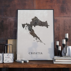 Kroatien Karte Vintage Stil, Kroatien Karte Poster, Geschenk, Kroatien Wand Kunst Dekor, Landkarte Bild, Geschenk für Makler, VO66