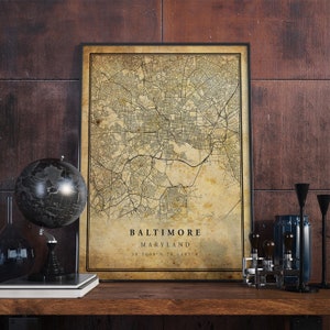 Baltimore Vintage Map Poster Wall Art | City Artwork Print | Antique, rustic, old style Home Decor | VMaryland prints gift | VM30