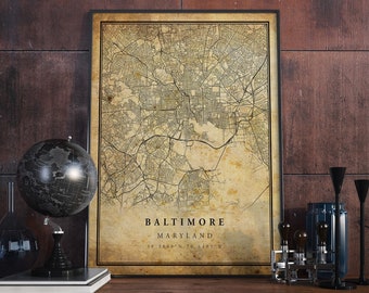 Baltimore Vintage Map Art Print: Rustic Maryland Home Decor