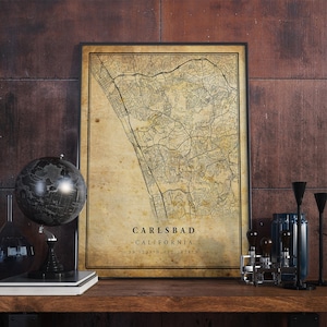 Póster de mapa vintage de Carlsbad, arte mural, impresión de arte urbano, decoración del hogar antigua, rústica y de estilo antiguo, impresiones de California, regalo, VM246