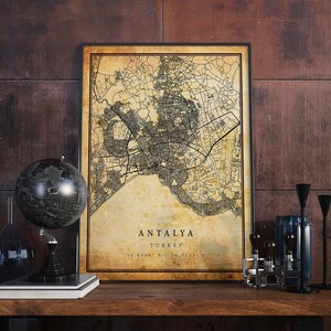 Antalya Vintage Map Poster Wall Art | City Artwork Print | Antique, rustic, old style Home Decor | Turkey prints gift | M676