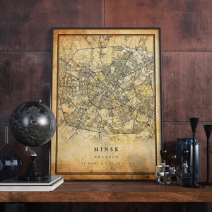 Minsk Vintage Map Poster Wall Art | City Artwork Print | Antique, rustic, old style Home Decor | Belarus prints gift | M522