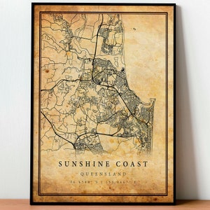 Sunshine Coast Vintage Map Poster Wall Art City Artwork - Etsy