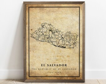 El Salvador Vintage Landkarte Poster: Landstraße Kunstdruck