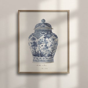 Vintage französische Chinoiserie Vase Kunst, asiatisch inspiriertes Wand-Dekor, elegantes Ingwer-Glas-Kunstwerk, einzigartiger Wohn-Akzent, C16-1447