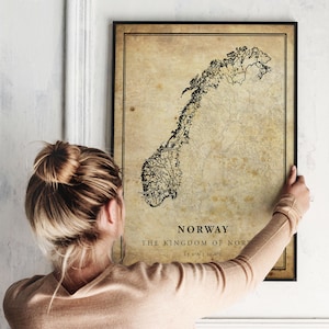 Pôster com mapa vintage da Noruega, arte de parede com mapa rodoviário de rua, mapa do país, mapa do país, C15-92