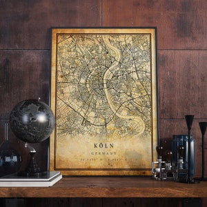 Köln Vintage Karte Poster Wand Kunst | Stadt Kunstwerk Druck | Antike, rustikale, alte Wohnkultur | Deutschland druckt Geschenk | M740