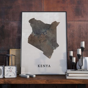 Kenya vintage style map print, Kenya map poster,  gift, Kenya wall art decor, vintage illustration, gift for hushand, VO158