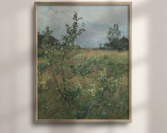 Vintage Spring Landscape Art Print: Cottagecore Farmhouse Decor