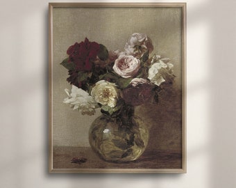 Pink Roses Oil Painting: Floral Still Life Artwork