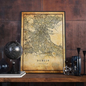Dublin Vintage Karte Poster Wandkunst | Stadt Kunstwerk Druck | Antike, rustikale, alte Wohnkultur | Irland druckt Geschenk | M575
