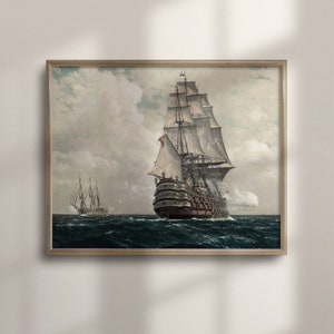 Vintage Nautical Ship Artwork, Antique Sea Painting, Maritime Wall Decor, Classic Ship Print, C16-229