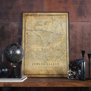Jurupa Valley Vintage kaart poster kunst aan de muur | Stadskunstwerk afdrukken | Antieke, rustieke, oude stijl Home Decor | Californië drukt cadeau af | VM294