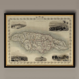 Vintage alte Karte von Jamaika, 1851, antike Karte von Jamaika, AM40