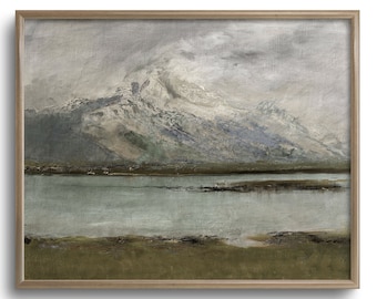Vintage Mountain Painting, Vintage Landscape Print, Rustic Lake Art, C16-163