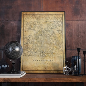 Shreveport Vintage Karte Poster Wandkunst | Kunstdruck | Antike, rustikale, alte Stil Wohnkultur | Louisiana Drucke Geschenk | VM122