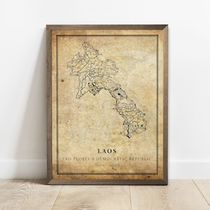 Laos vintage kaart poster print, land straat wegenkaart kunst aan de muur, land decor, land geschenken, C15-68