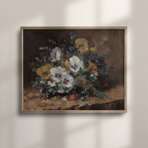 Vintage Floral Oil Painting: Antique Still Life, Farmhouse Wall Art