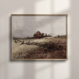 Paisagem de outono, arte de fazenda vintage, decoração de outono em tom de terra, pintura de país antigo, pôster de parede, C16-170