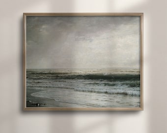 Vintage Ocean Seascape Painting: Moody Coastal Wall Art