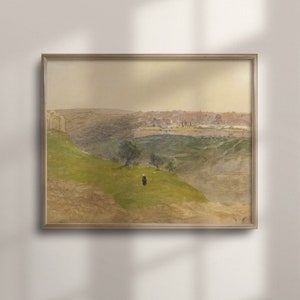 Vintage Jerusalem Landscape Painting: Mount of Olives Art