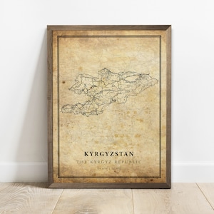 Kirgizië vintage kaart poster print, land straat wegenkaart kunst aan de muur, land prenten, land poster, C15-67