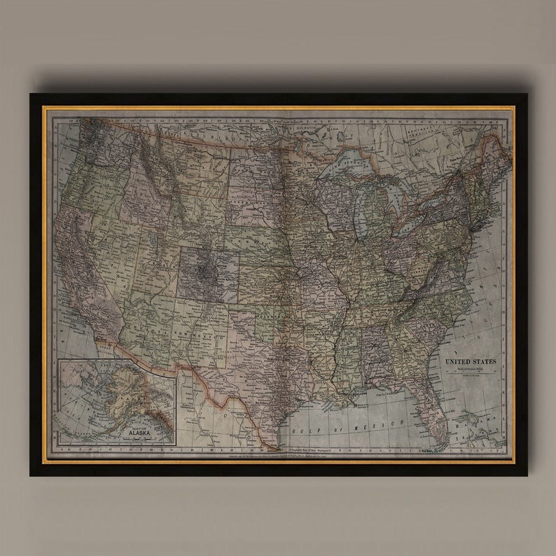 United States Map Vintage Map of the United States Vintage - Etsy