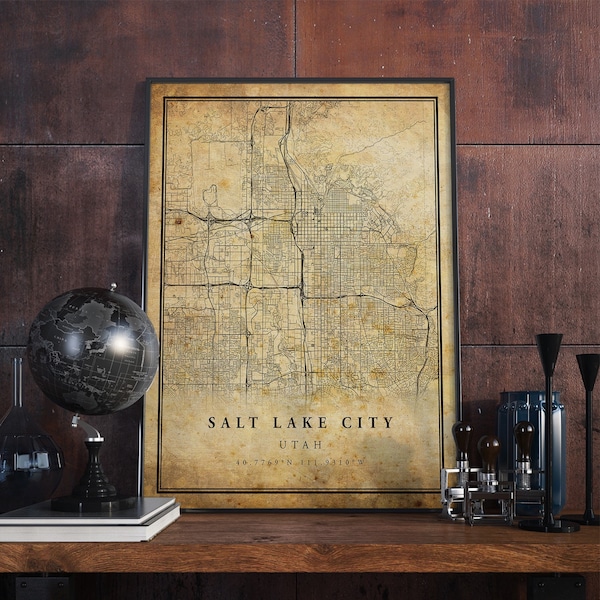 Impressão artística de mapa vintage de Salt Lake City: decoração rústica para casa