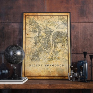 Nizhny Novgorod Vintage Map Poster Wall Art | City Artwork Print | Antique, rustic, old style Home Decor | Russia prints gift | M534
