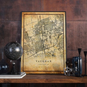 Póster de mapa vintage de Vaughan, arte mural, impresión de arte urbano, decoración del hogar antigua, rústica y de estilo antiguo, impresiones de Ontario, regalo, M324