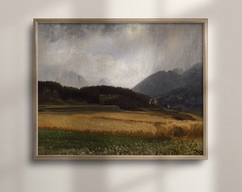 Vintage Landscape Art Print: Moody Nature Oil Painting