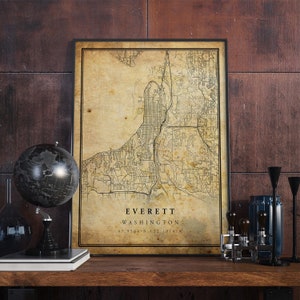 Everett vintage kaartposter muurkunst | Stadskunstwerk | Antiek, rustiek, oude stijl woondecoratie | Cadeau Washington wordt afgedrukt | VM273