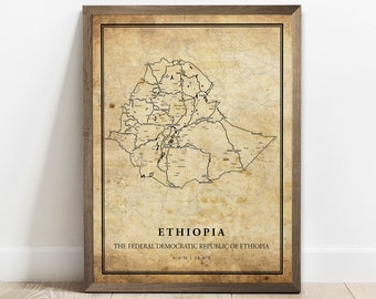 Ethiopia Vintage Map Print: Country Road Wall Art