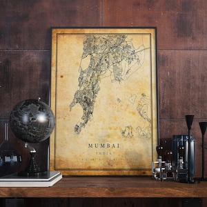 Mumbai Vintage Map Poster Wall Art | City Artwork Print | Antique, rustic, old style Home Decor | India prints gift | M694