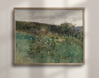 Antique Spring Meadow Painting: Vintage French Landscape Art