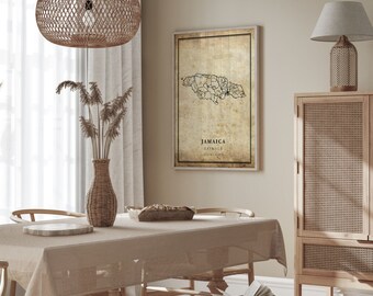 Vintage Jamaica Map Poster: Country Road Wall Art