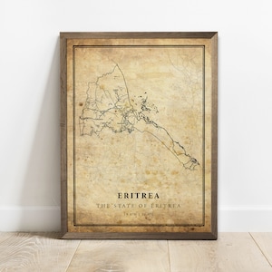 Impression d'affiche de carte vintage de l'Érythrée, art mural de carte routière de rue de pays, impression de carte de pays, impressions de pays, C15-37