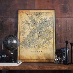 Affiche vintage de carte d'Ottawa d'art mural | Impression d'oeuvres d'art de la ville | Décoration d'intérieur antique, rustique et de style ancien | Cadeau d'imprimés de l'Ontario | M311