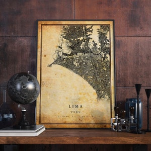 Lima Vintage Map Poster Wall Art | City Artwork Print | Antique, rustic, old style Home Decor | Peru prints gift | M686