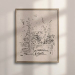 Victorian Era Antique Art Sketch, Vintage Whimsical Garden Scene, Victorian Painting, Poster Print, C16-1357
